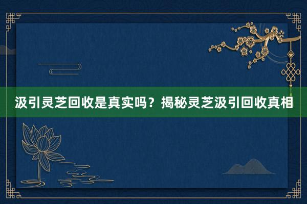 汲引灵芝回收是真实吗？揭秘灵芝汲引回收真相